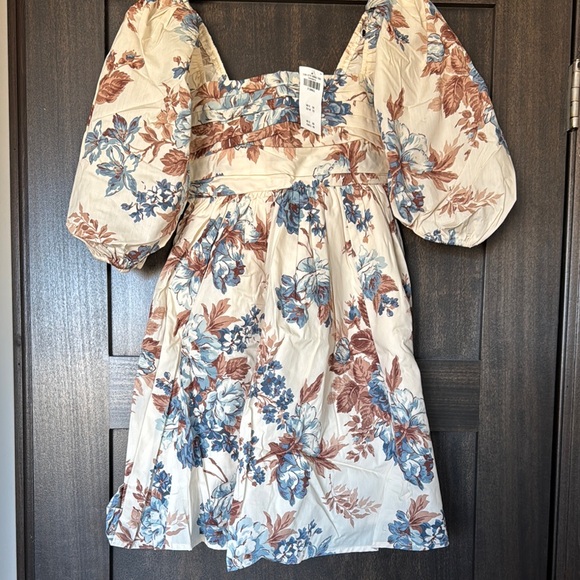 Abercrombie & Fitch Dresses & Skirts - Abercrombie & Fitch Cream Floral Mini Dress with Blue & Brown Print